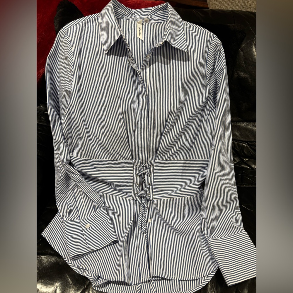 NY Collection Blue and White Striped Blouse